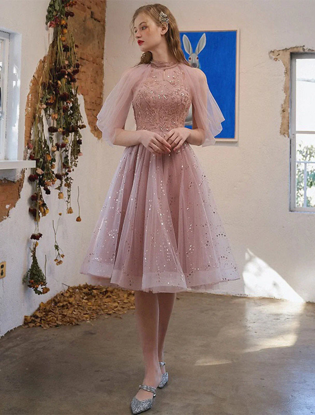 Cocktail Dresses Party Dress Engagement Knee Length 3/4 Length Sleeve Jewel Neck with Appliques