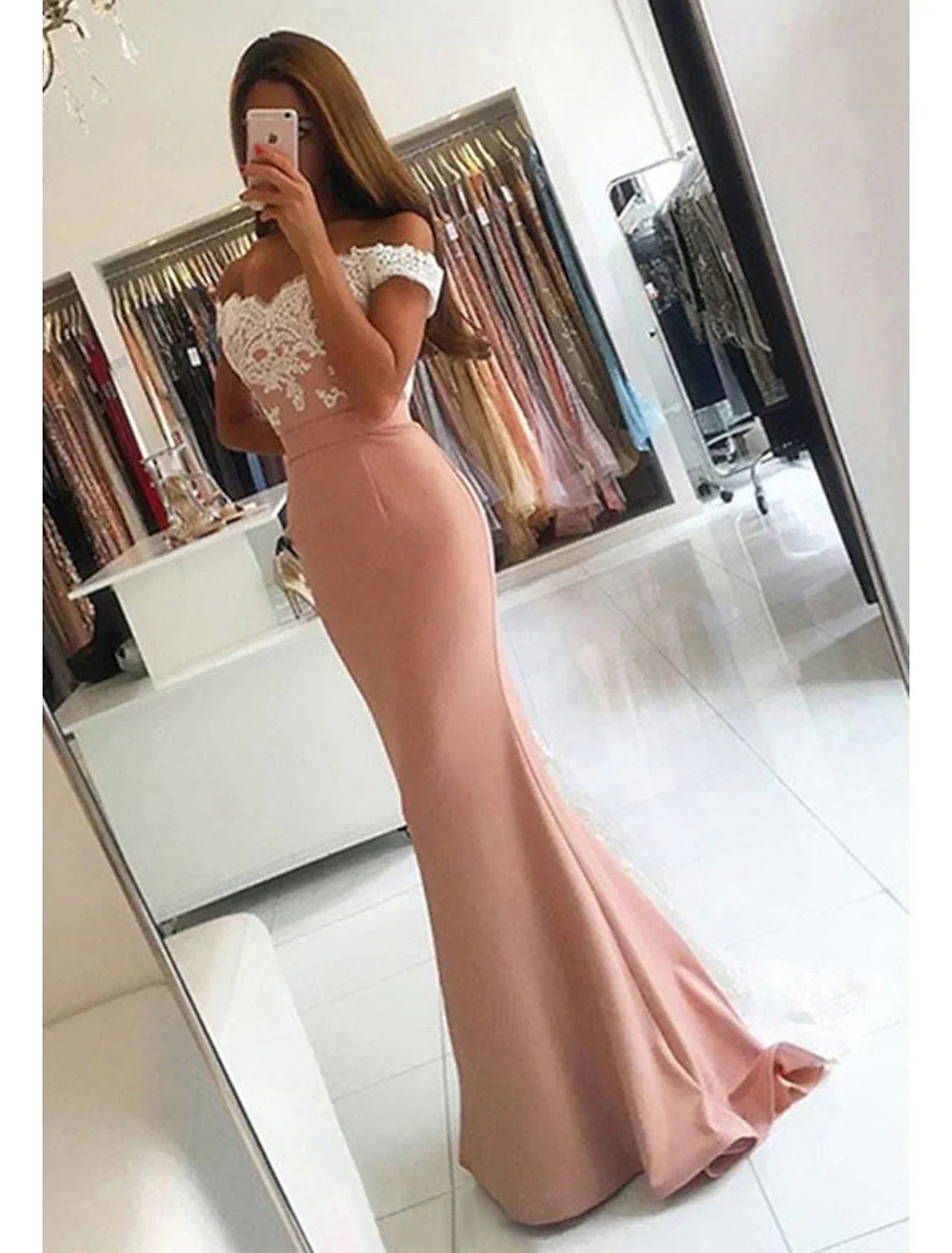Elastic Prom Dress Trumpet/Mermaid V-Neck Sweep Train