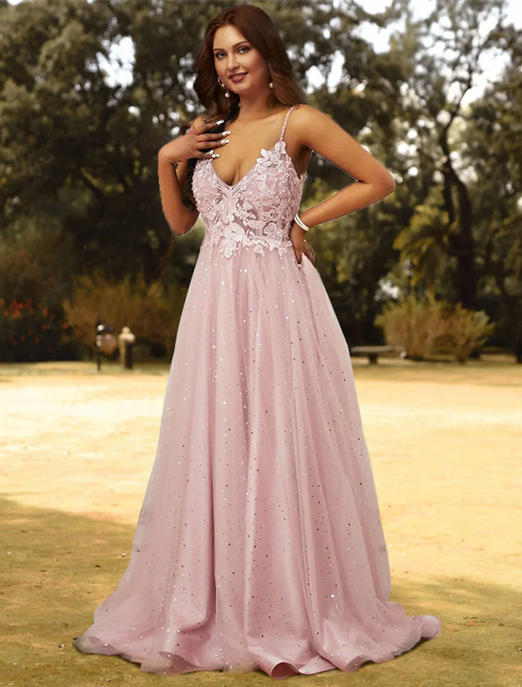 Plus Size Dress Wedding Guest Sleeveless V Neck with Appliques