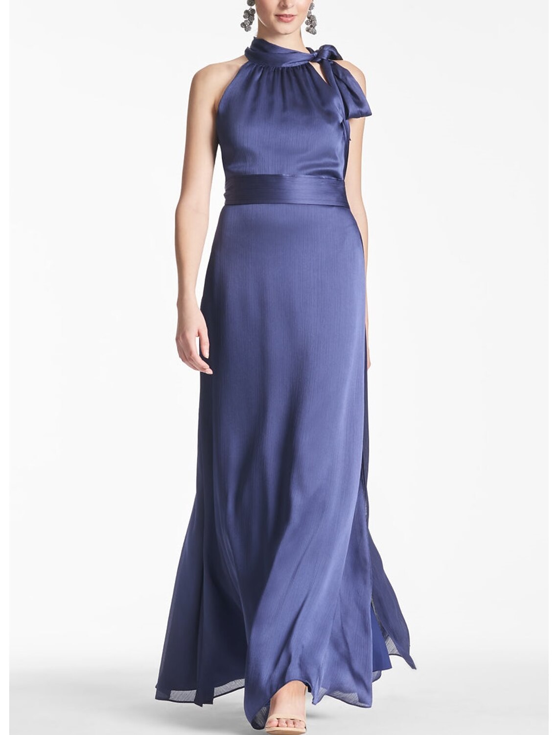 Sheath / Column Evening Gown Elegant Dress Formal Engagement Floor Length Sleeveless Halter Neck Charmeuse with Slit Strappy