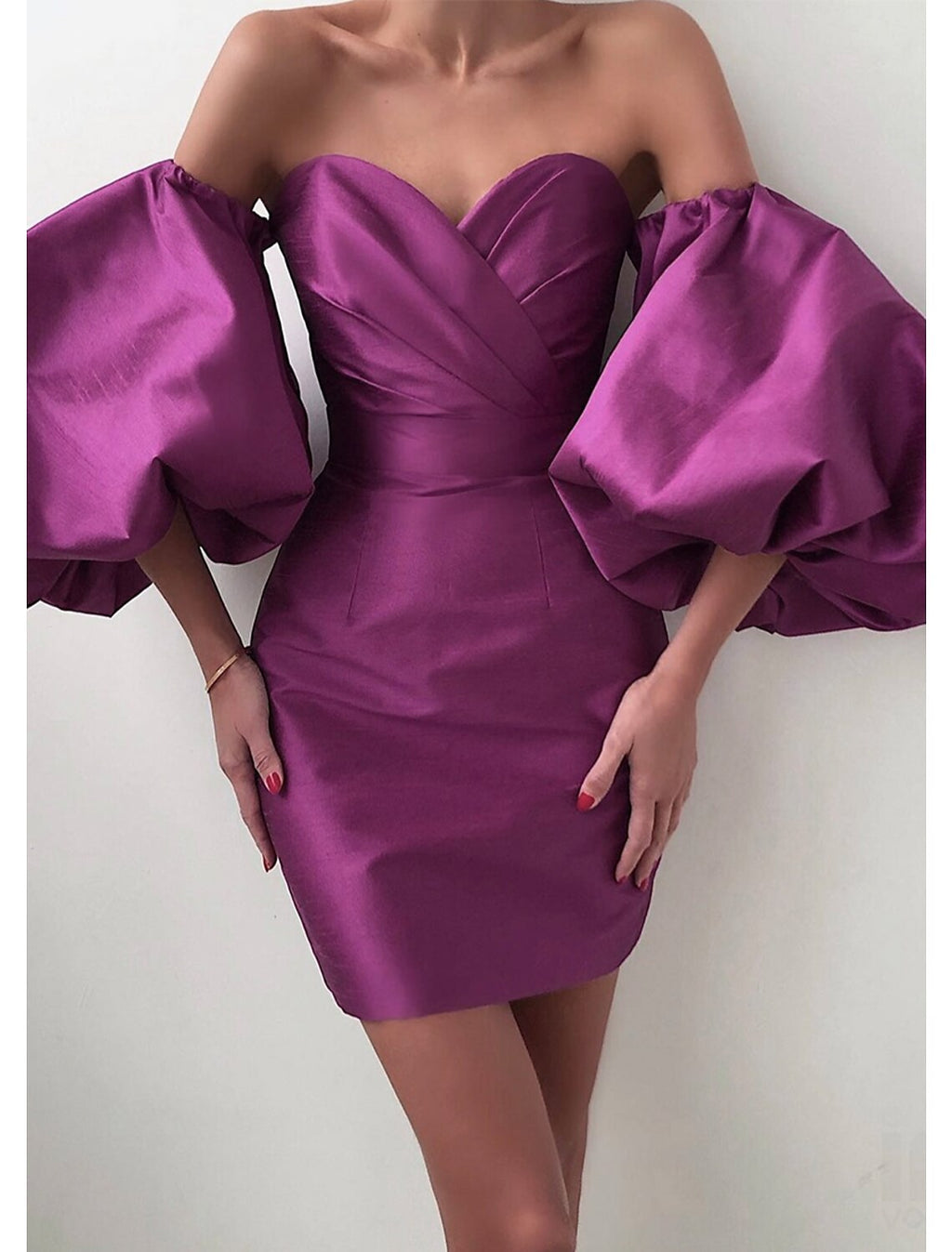 Sheath / Column Homecoming Dresses Celebrity Style Dress Graduation Party Wear Short / Mini Short Sleeve Off Shoulder with Ruched