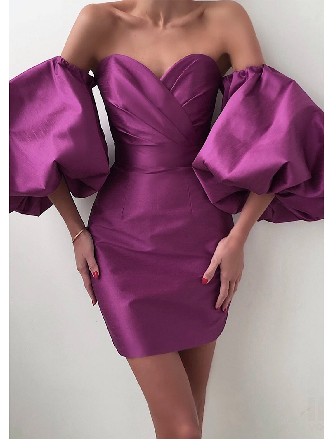 Sheath / Column Homecoming Dresses Celebrity Style Dress Graduation Party Wear Short / Mini Short Sleeve Off Shoulder with Ruched