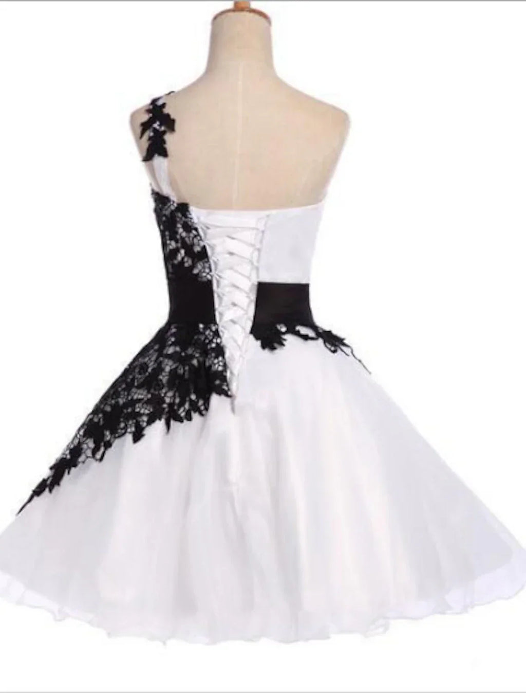 White Color Block Party Wear Cocktail Party Dress One Shoulder Sleeveless Short / Mini with Appliques