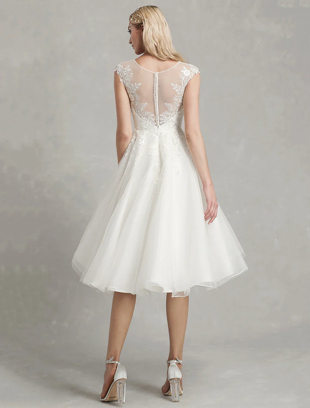 White Open Back Little Dresses Wedding Dresses A-Line Appliques