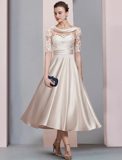 Elegant Red A-Line Classic-Neck Classic-Sleeve Classic-Back Floor-Length Mother-of-the-Bride Dress