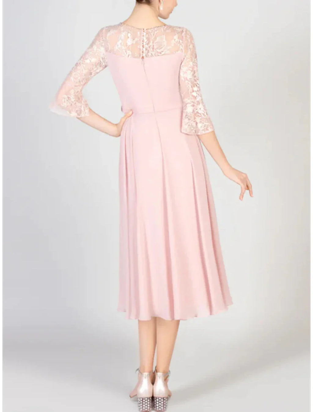 Mother of the Bride Dress Formal Wedding Guest Elegant Bateau Neck Scoop Neck Knee Length Half Sleeve with Crystals Appliques Solid Color