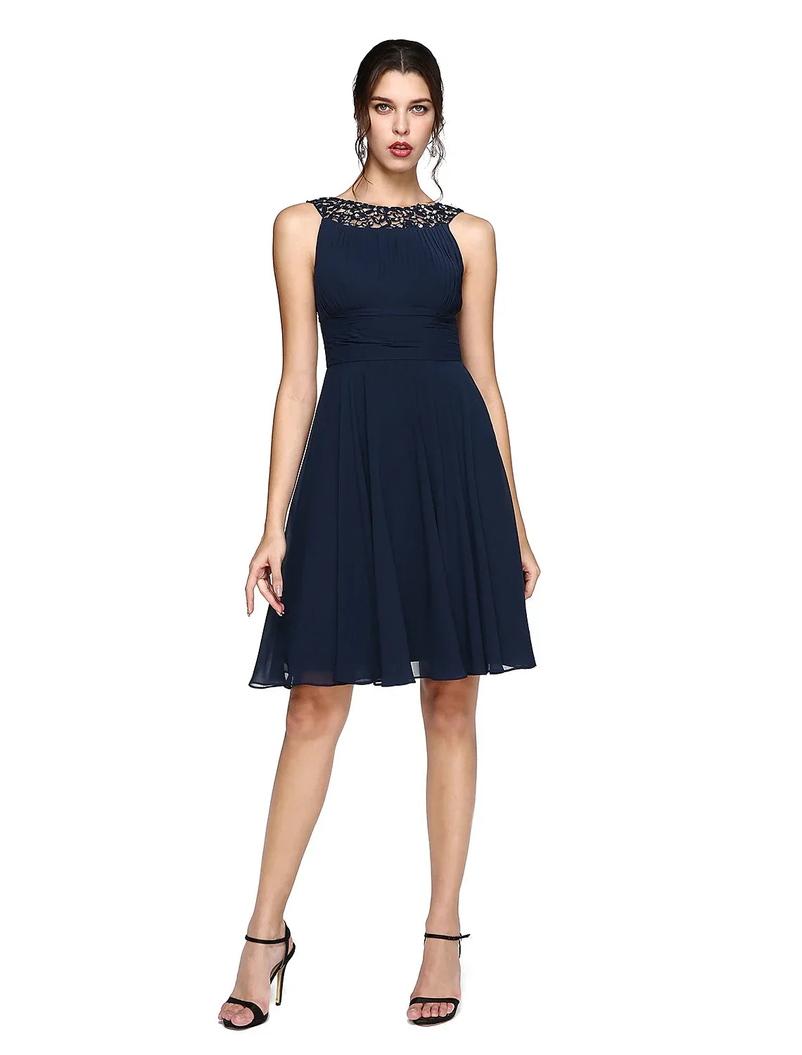 Cocktail Dresses Party Dress Wedding Guest Cocktail Party Knee Length Sleeveless Illusion Neck with Ruched