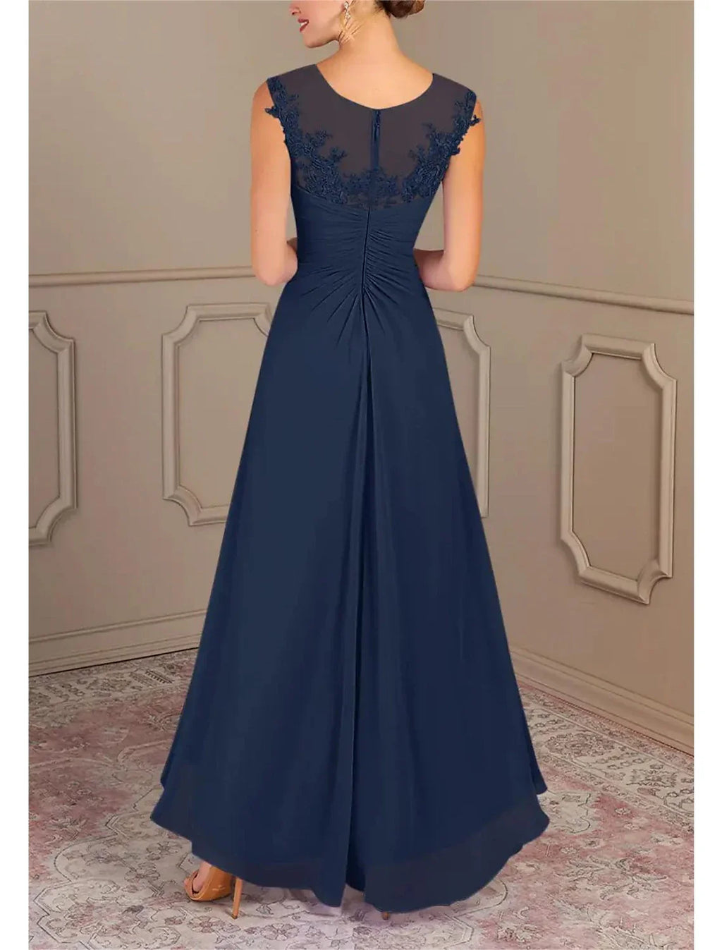 Mother of the Bride Dress Formal Wedding Guest Elegant Jewel Neck Asymmetrical Sleeveless with Ruching