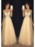 Formal Floor Length Sleeveless V Neck V Back Beading Appliques