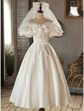 White Vintage Little Dresses A-Line Short Sleeve Off Shoulder With Bow