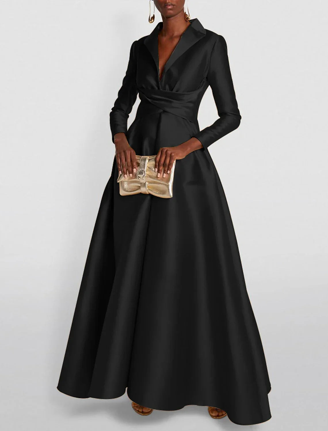 Green Evening Gown Elegant Christmas Red Dress Formal Wedding Guest Floor Length Long Sleeve Shirt Collar with Ruched