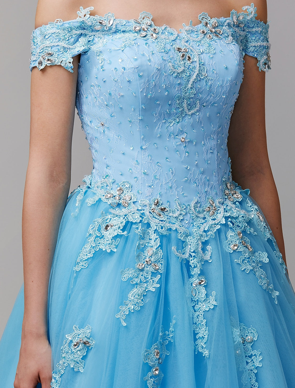 Ball Gown Vintage Inspired Dress Formal Evening Floor Length Sleeveless Off Shoulder with Crystals Appliques