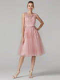 Cocktail Party Knee Length Sleeveless Illusion Neck Over with Beading Appliques