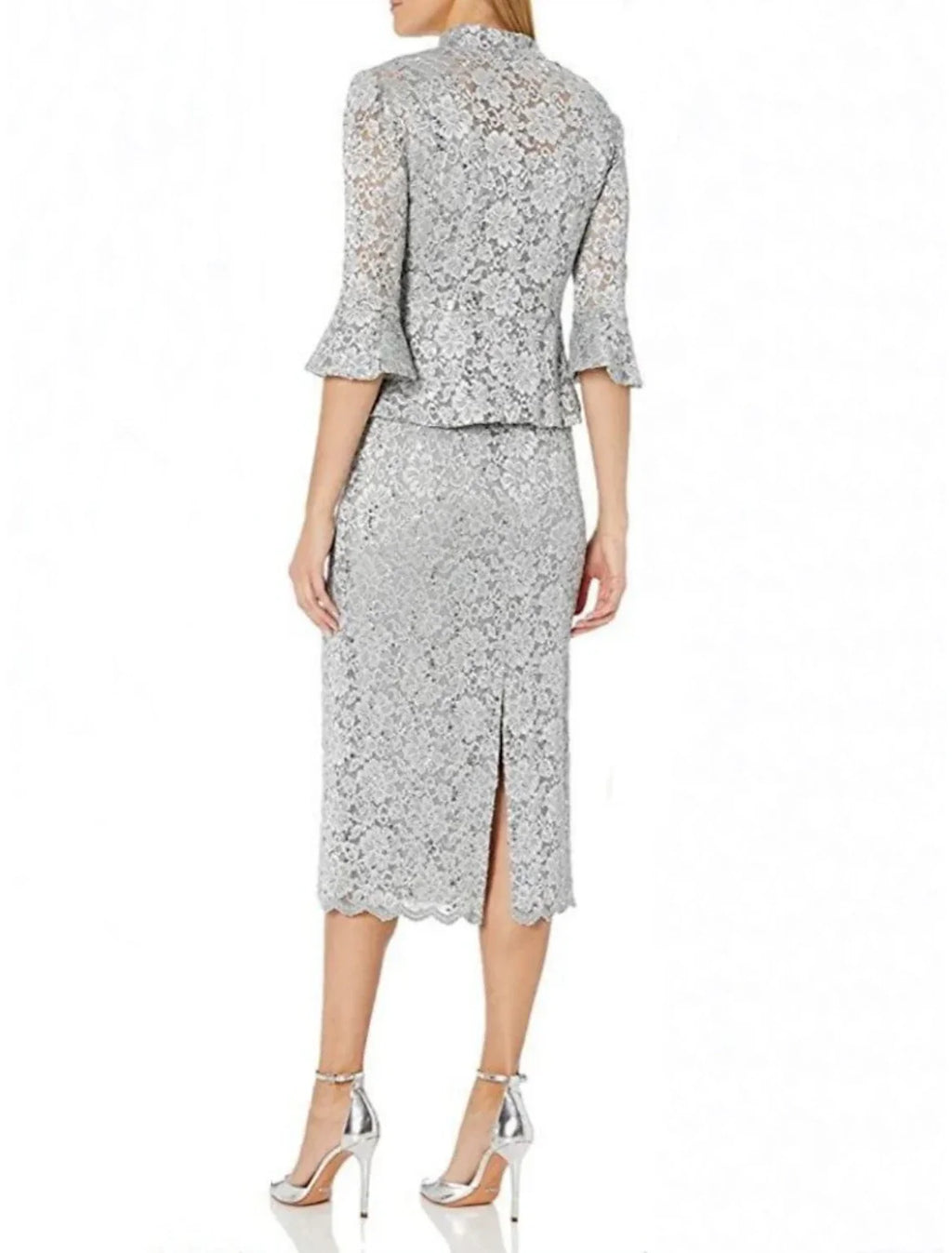 Two Piece Mother of the Bride Dress Wedding Guest Minimalist Elegant Scoop Neck Tea Length 3/4 Length Sleeve with Split Front
