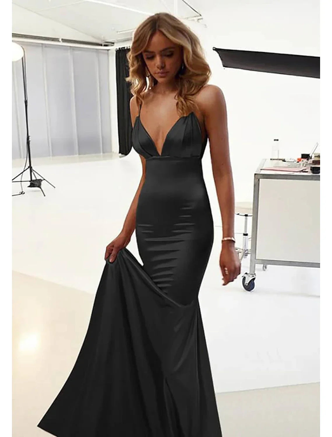 Mermaid / Trumpet Wedding Guest Dresses Sexy Dress Prom Floor Length Sleeveless Spaghetti Strap Backless with Ruched