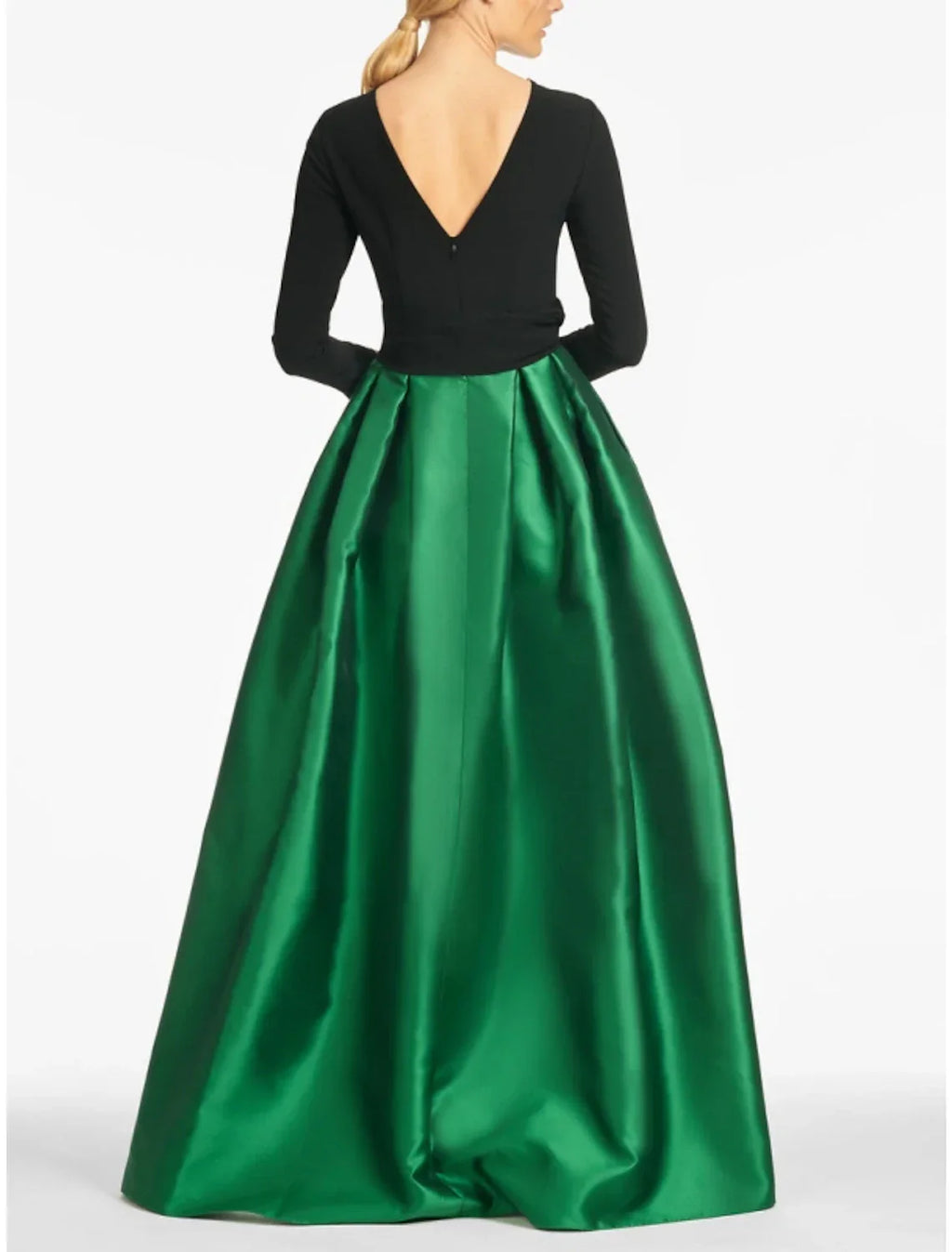 Evening Gown High Split wedding guest Dress Formal Fall Floor Length Long Sleeve color contrast Jewel Neck with Crystals