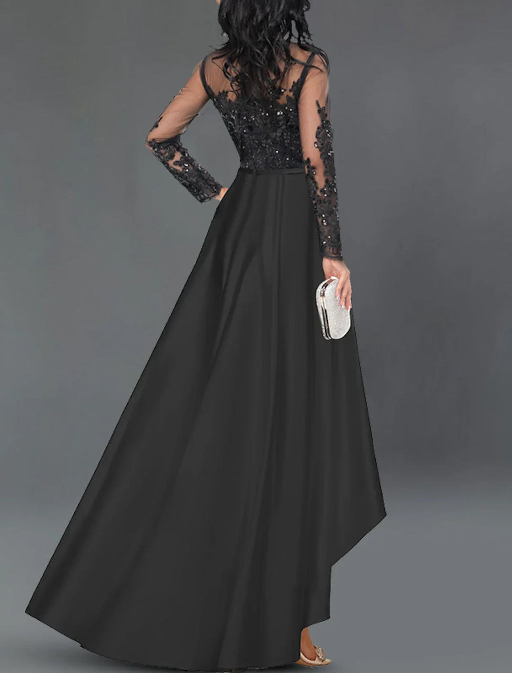 Cocktail Dresses Elegant Dress Party Wear Wedding Party Asymmetrical Long Sleeve Jewel Neck with Crystals Appliques