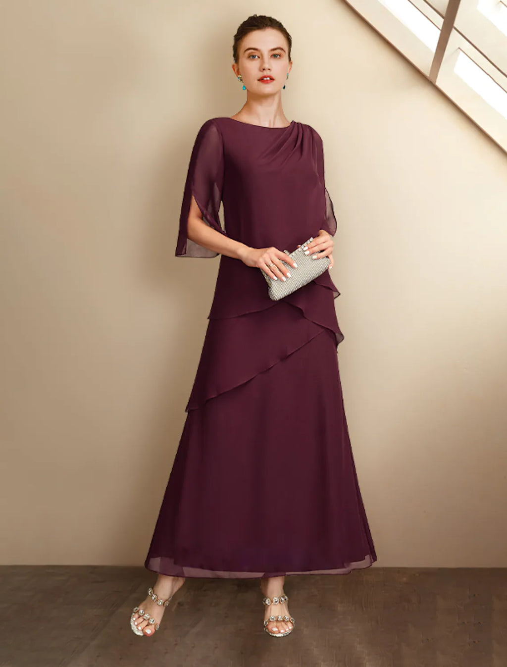 Mother of the Bride Dress Plus Size Elegant Ankle Length Half Sleeve Ruffles