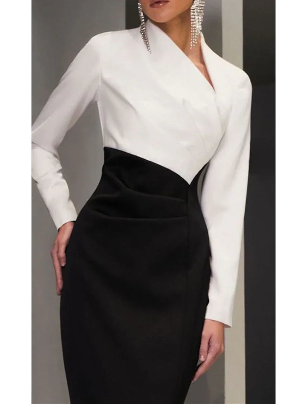 Black Sheath Dress Evening Gown Elegant Dress Formal Wedding Guest Floor Length Long Sleeve V Neck Fabric