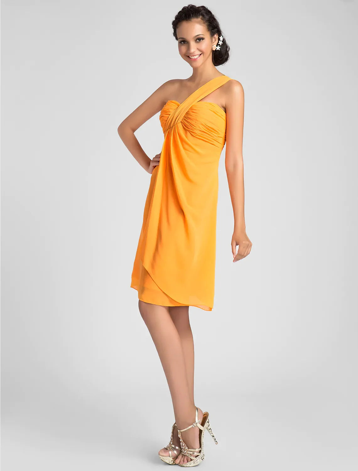Bridesmaid Dress One Shoulder Neckline Sleeveless Sexy Knee Length