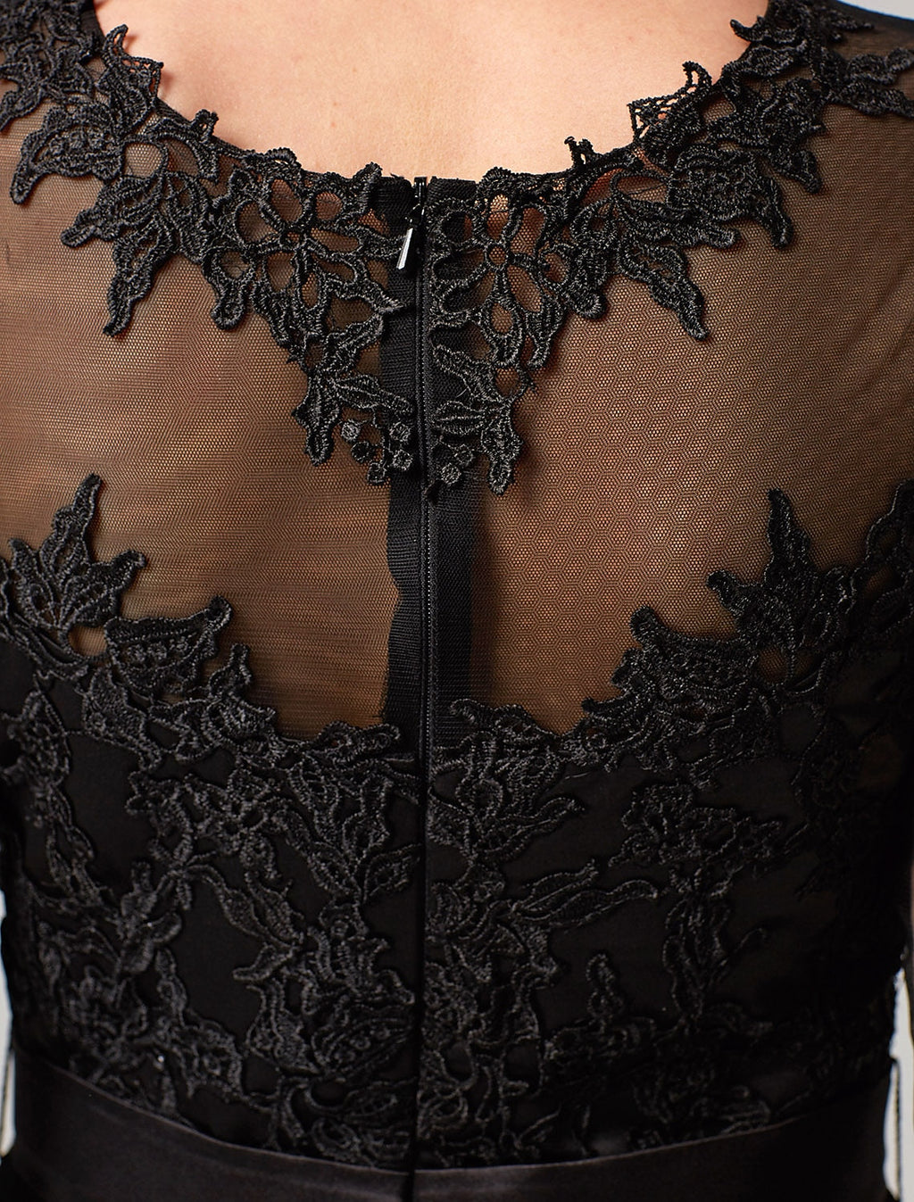 Wedding Guest Prom Knee Length 3/4 Length Sleeve Illusion Neck Over with Appliques
