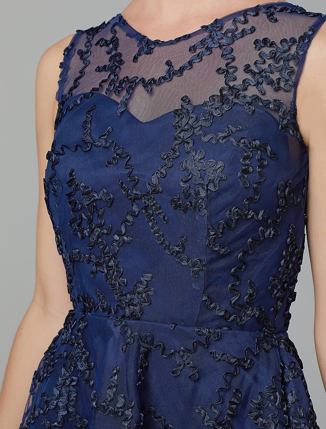 Hot Dress Wedding Guest Cocktail Party Asymmetrical Sleeveless Illusion Neck with Appliques