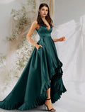 Sleeveless V Neck with Ruffles Pocket