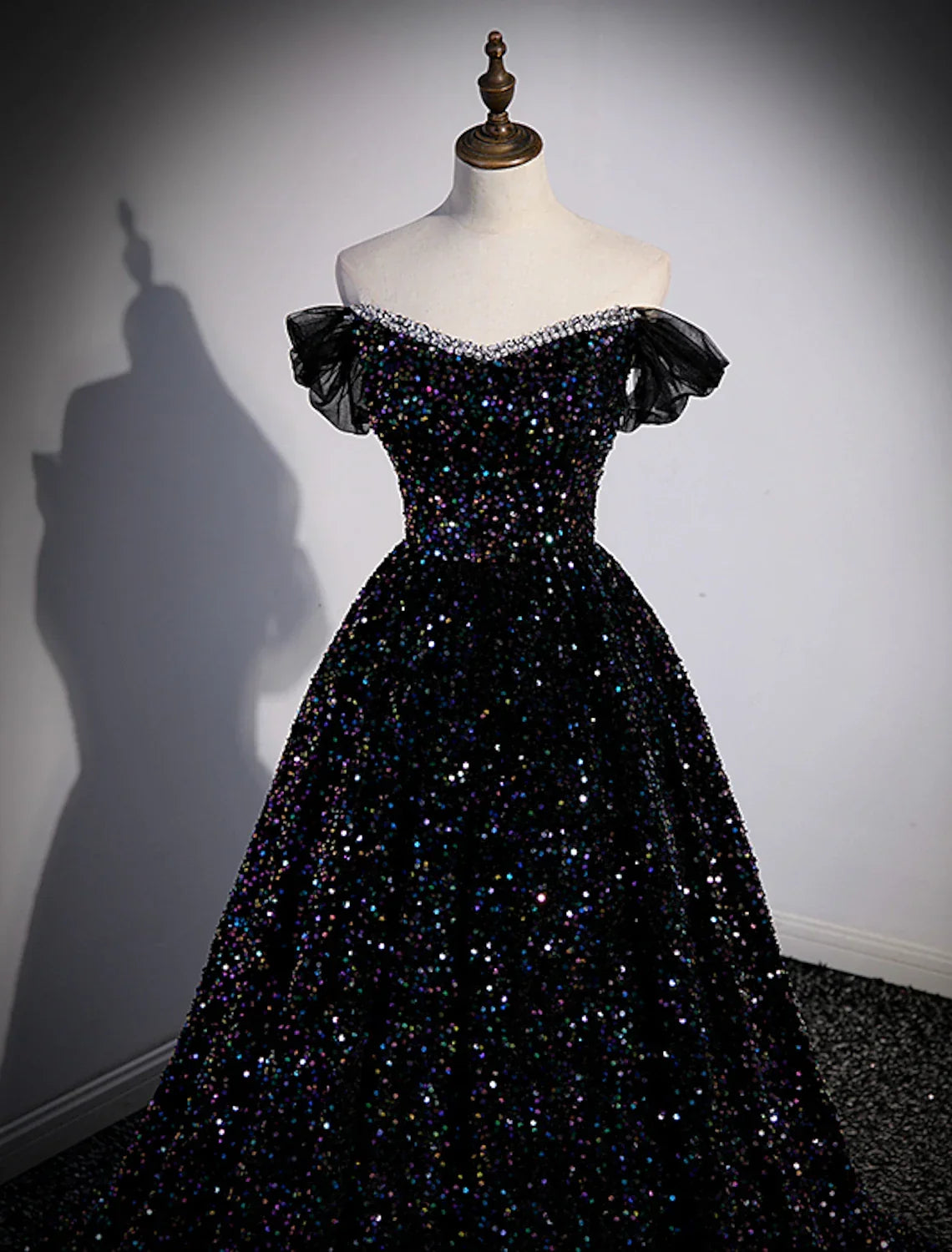 Ball Gown Prom Dresses Sparkle & Shine Dress Wedding Guest Birthday Court Train Sleeveless Off Shoulder with Pleats
