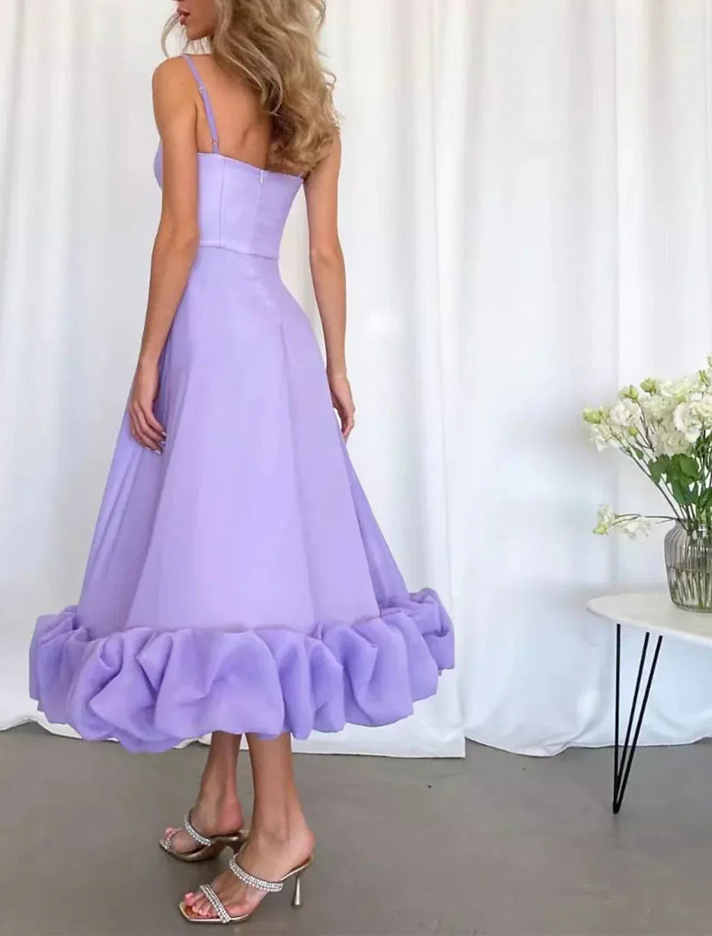 Party Dresses Tiered Plisse Dress Homecoming Summer Tea Length Sleeveless Spaghetti Strap with Fringe