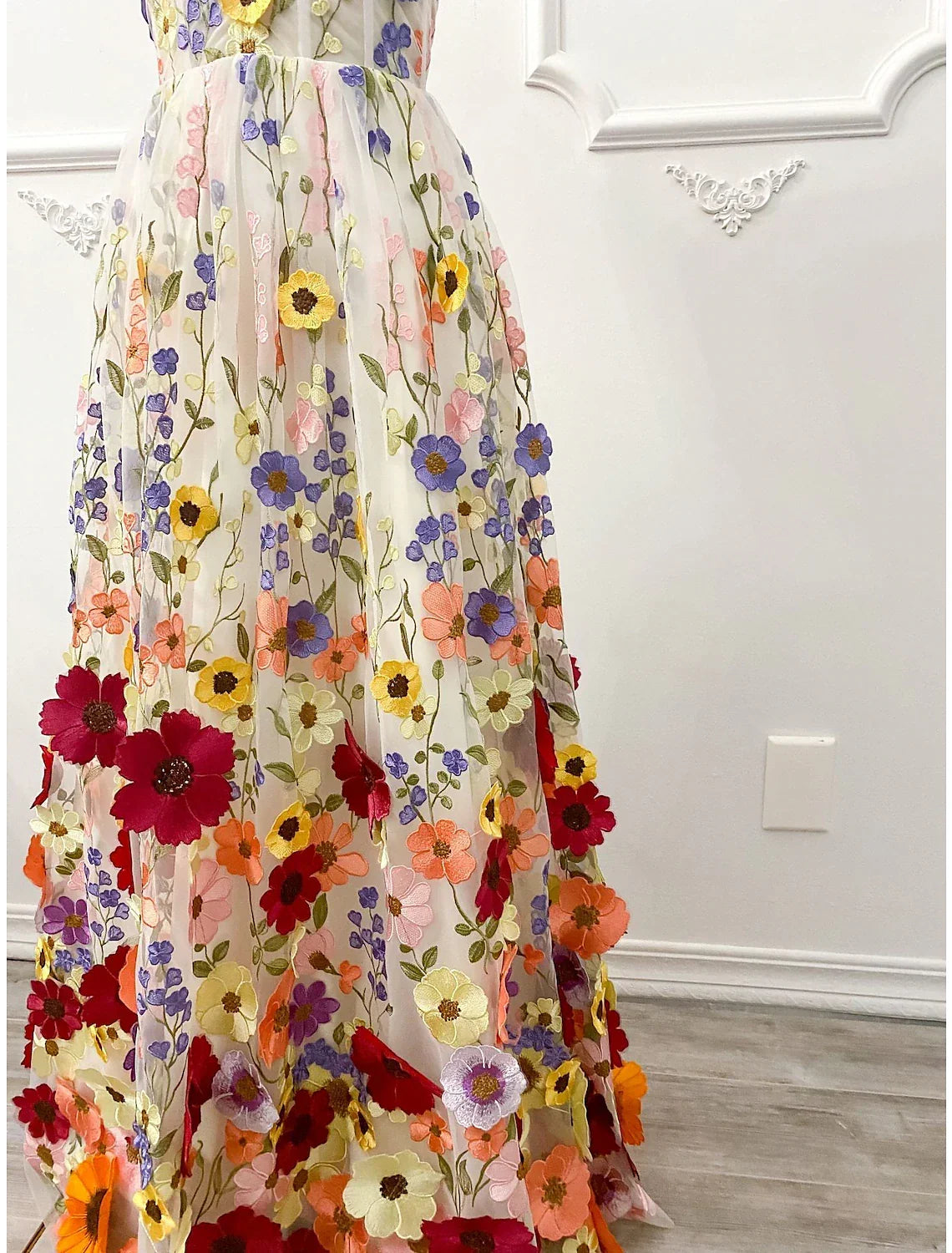 Wedding Guest Dresses Floral Dress Wedding Guest Floor Length Sleeveless Illusion Neck Wednesday Addams Family Backless with Embroidery Appliques