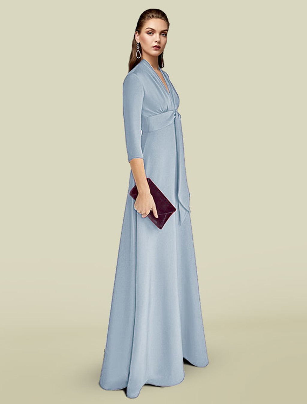 Mother of the Bride Dress Elegant V Neck Floor Length Charmeuse Sleeve with Ruching