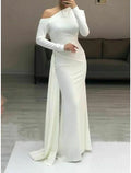 Sheath / Column Evening Gown Elegant Dress Formal Evening Floor Length Long Sleeve One Shoulder Fall Wedding Guest Fabric with Sleek Ruched