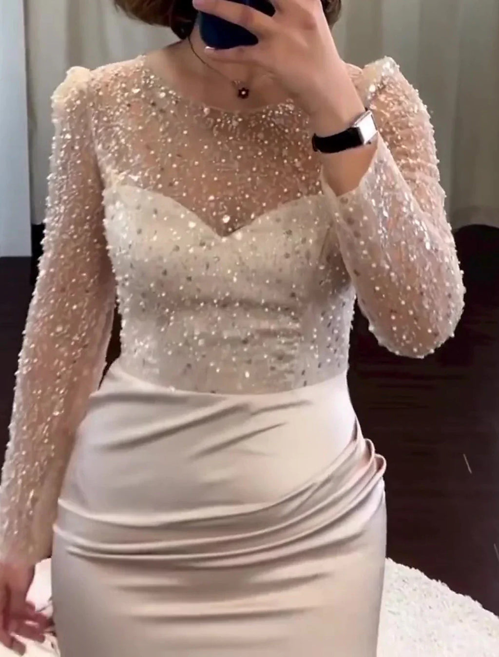 Black Mermaid / Trumpet Evening Gown Convertible Infinity Dress Wedding Tie Floor Length Long Sleeve Jewel Neck Detachable with Pearls