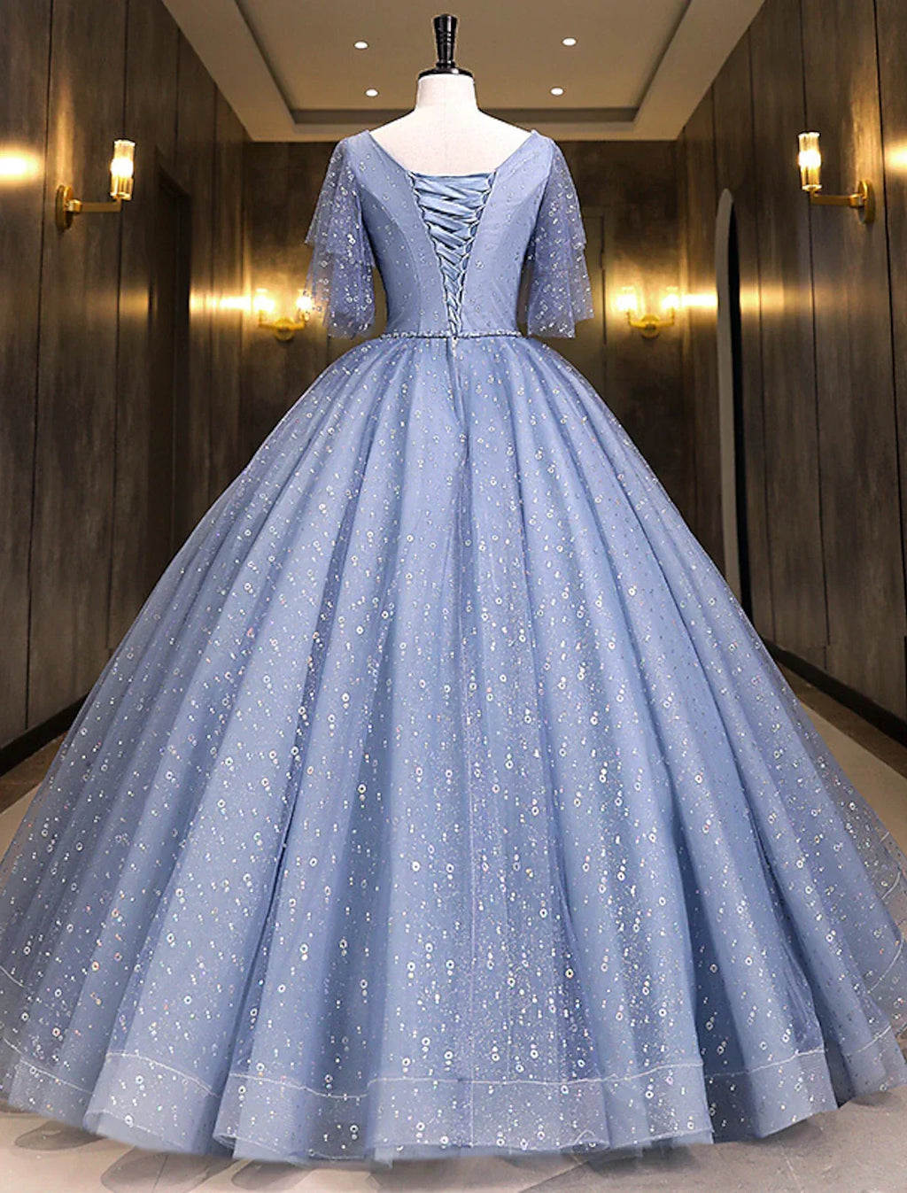 Ball Gown Quinceanera Dresses Princess Dress Performance Quinceanera Floor Length Short Sleeve V Neck