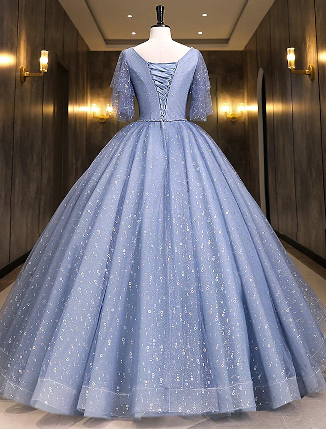 Ball Gown Quinceanera Dresses Princess Dress Performance Quinceanera Floor Length Short Sleeve V Neck