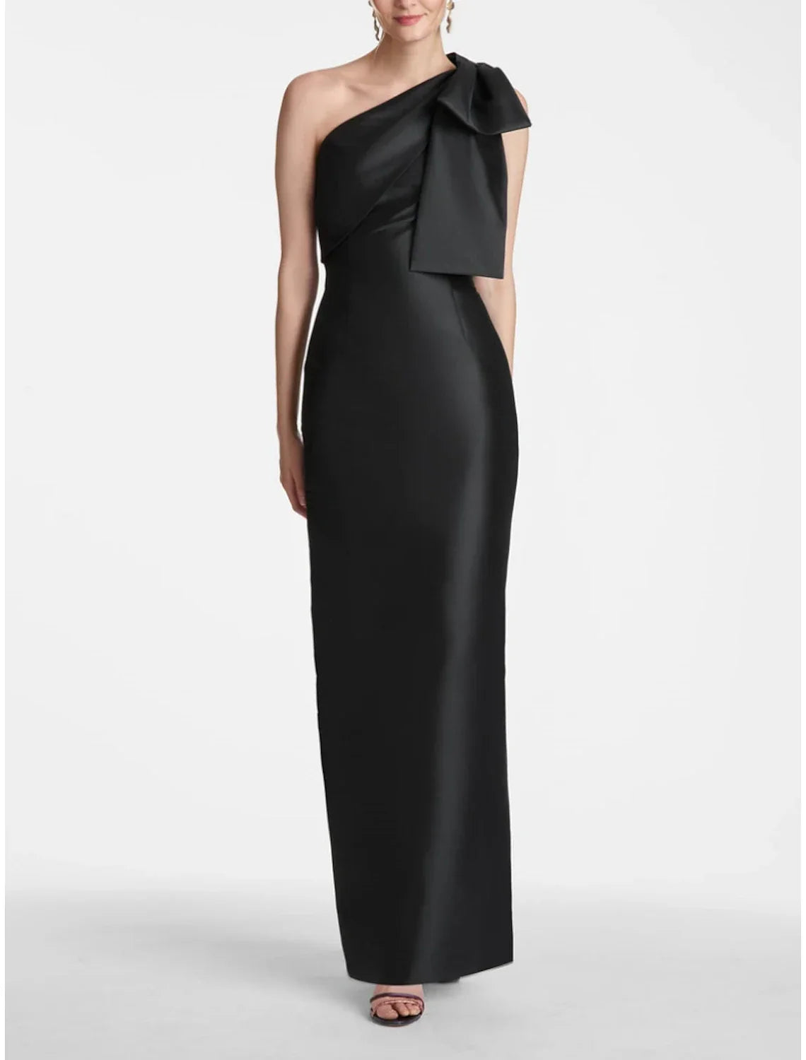 Black Mermaid Party Dress Evening Gown Champagne Elegant Dress Formal Fall Ankle Length Sleeveless One Shoulder with Bow(s) Slit
