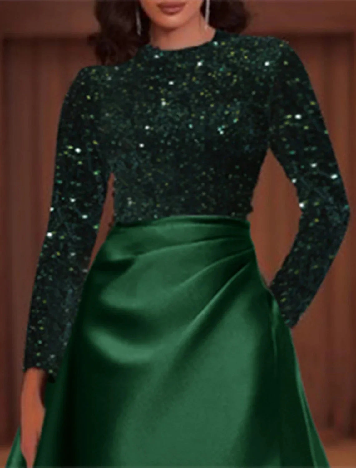 Green Evening Gown Elegant Dress Christmas Red Dress Wedding Guest Floor Length Long Sleeve Jewel Neck Pocket