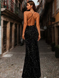 Floor Length Sleeveless V Neck Backless Back