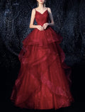 Sparkle Elegant Sparkle & Shine Engagement Formal Evening Dress Spaghetti Strap Sleeveless Floor Length with Tier