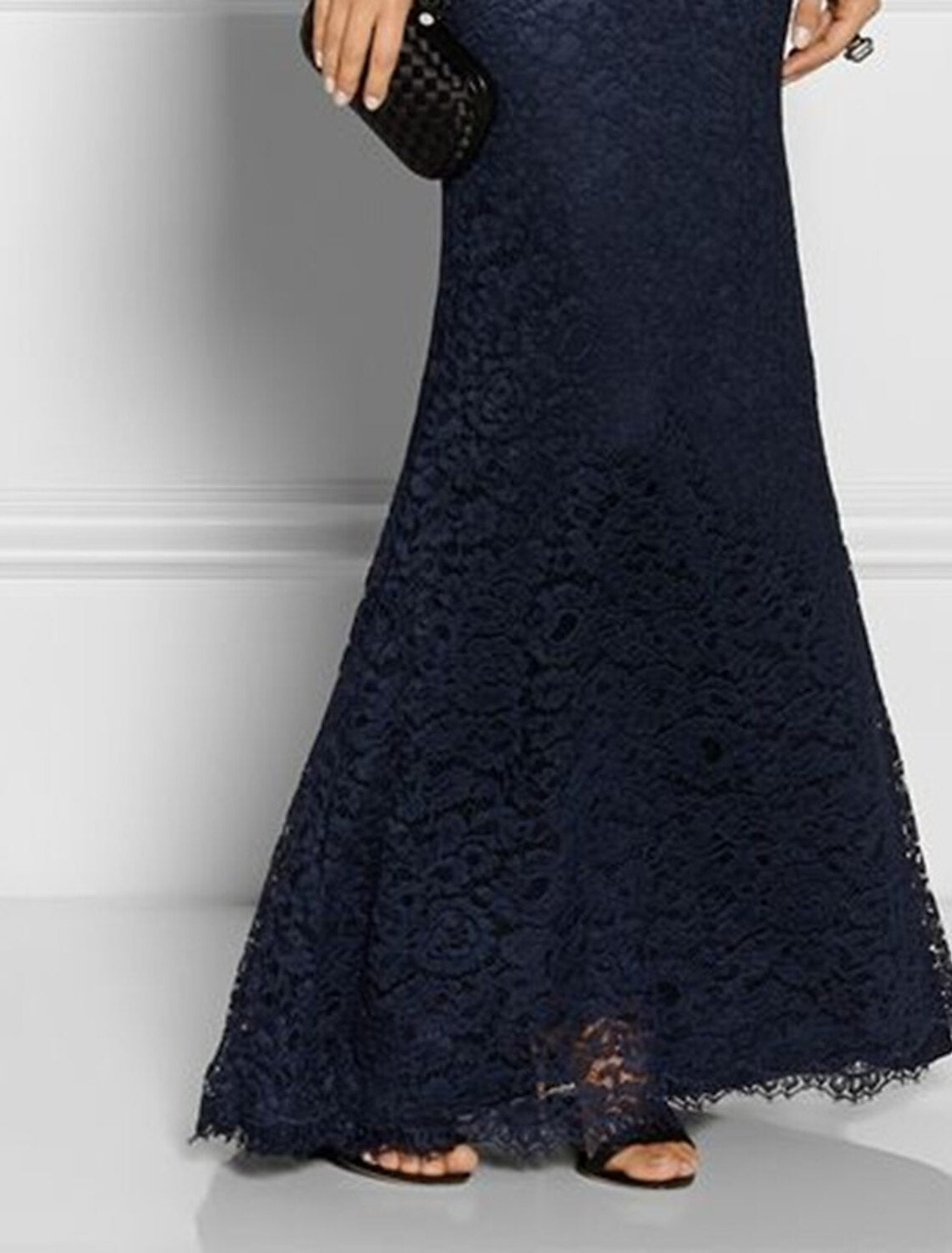 Mermaid / Trumpet Mother of the Bride Dress Wedding Guest Simple Elegant Jewel Neck Floor Length Long Sleeve No with Appliques Solid Color