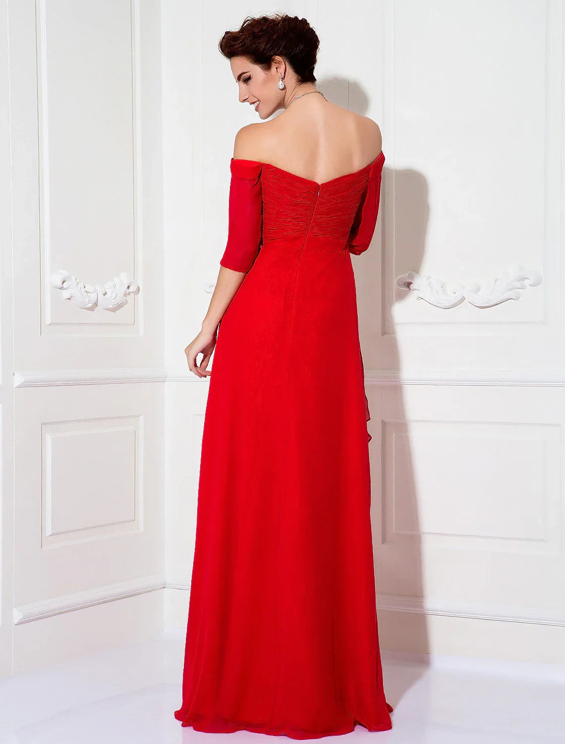 Sheath / Column Minimalist Dress Wedding Guest Sweep / Brush Train Half Sleeve Off Shoulder with Ruched Draping
