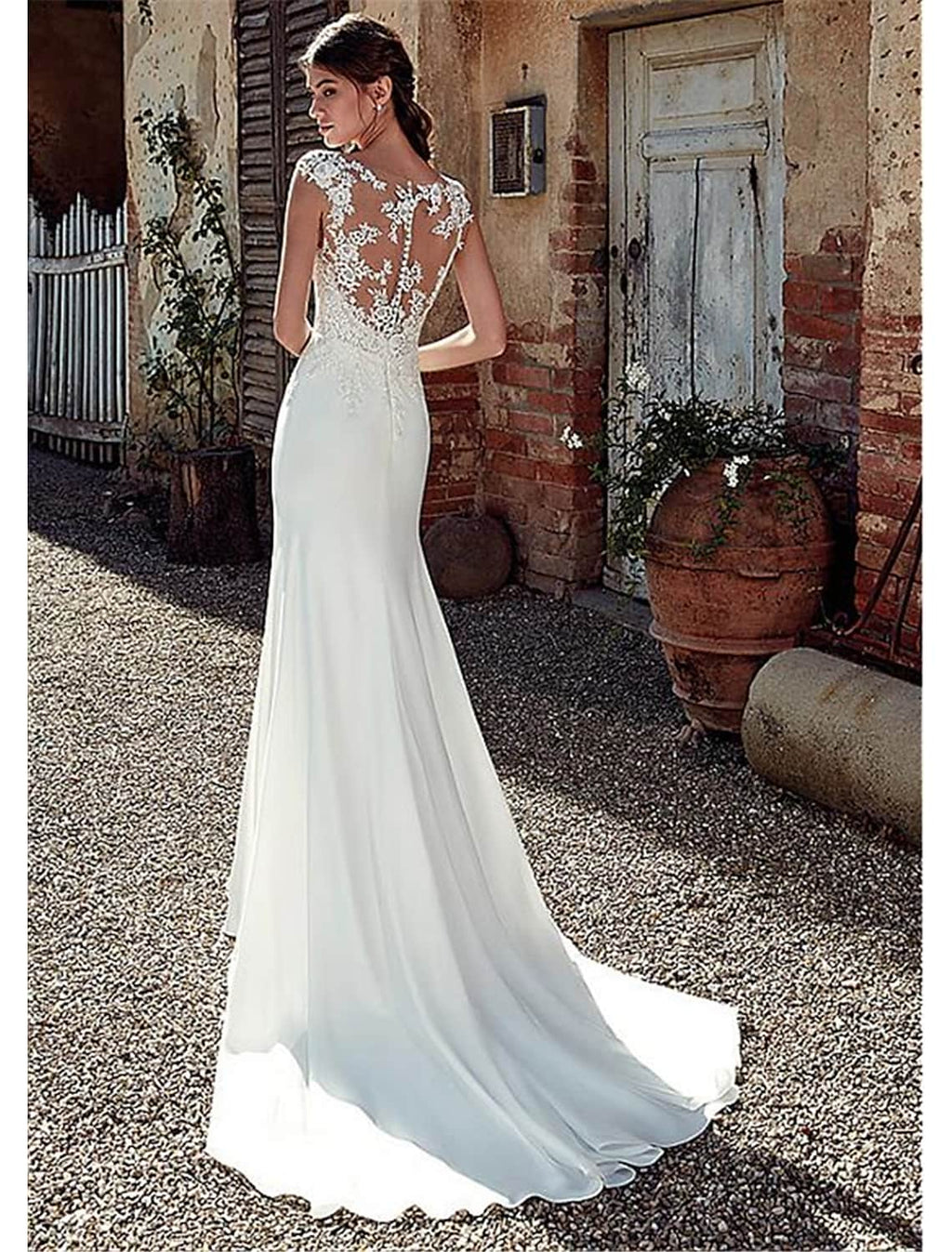 Beach Open Back Wedding Dresses With Appliques