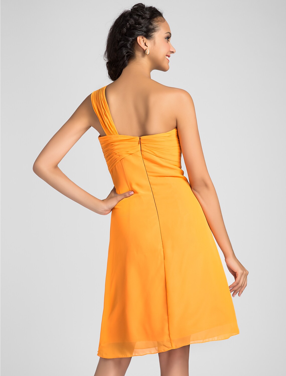 Bridesmaid Dress One Shoulder Neckline Sleeveless Sexy Knee Length