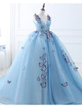 Ball Gown Prom Dresses Luxurious Dress Engagement Sleeveless V Neck Pleats Appliques