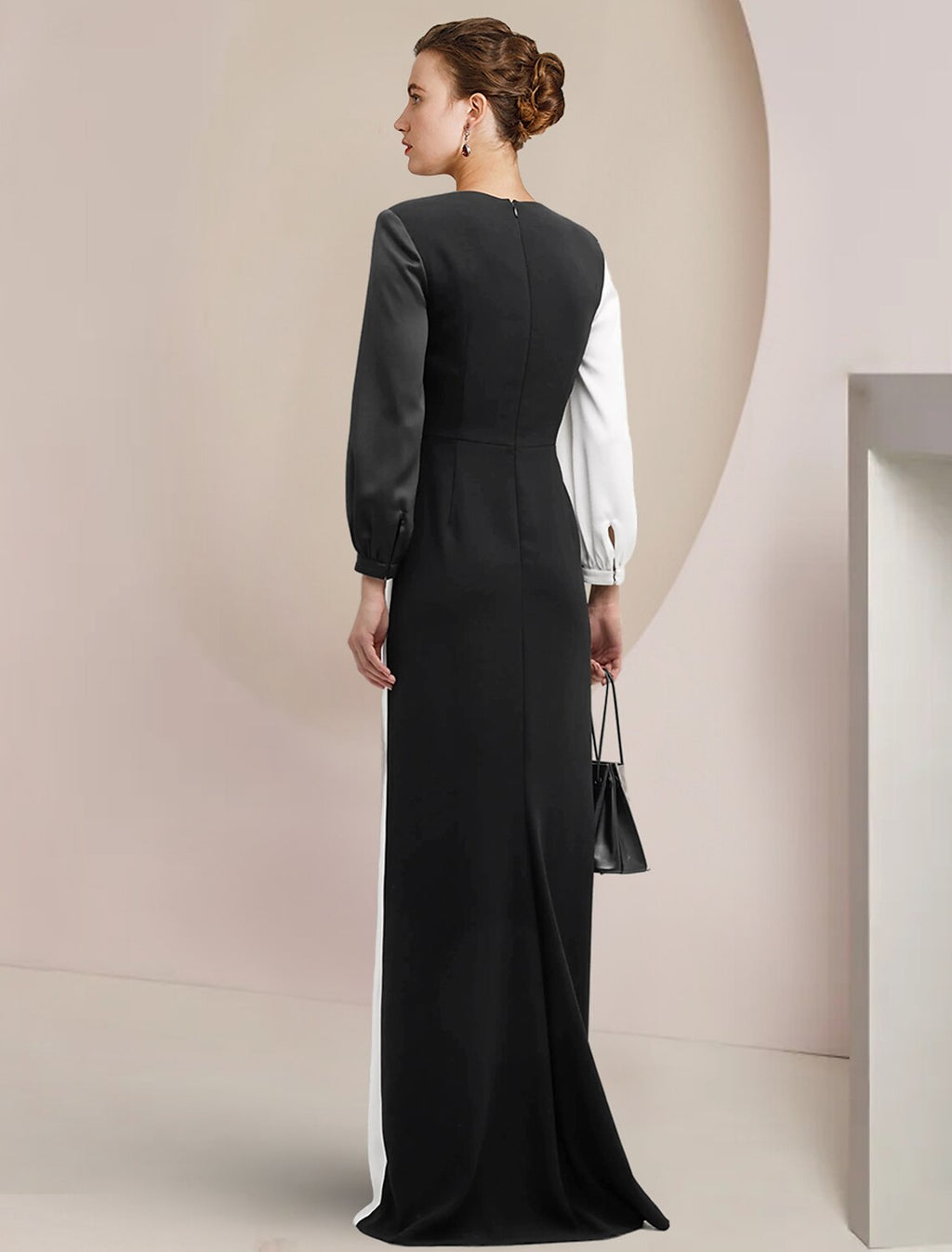 Sheath / Column Mother of the Bride Dress Formal Wedding Guest Party Elegant V Neck Floor Length 3/4 Length Sleeve