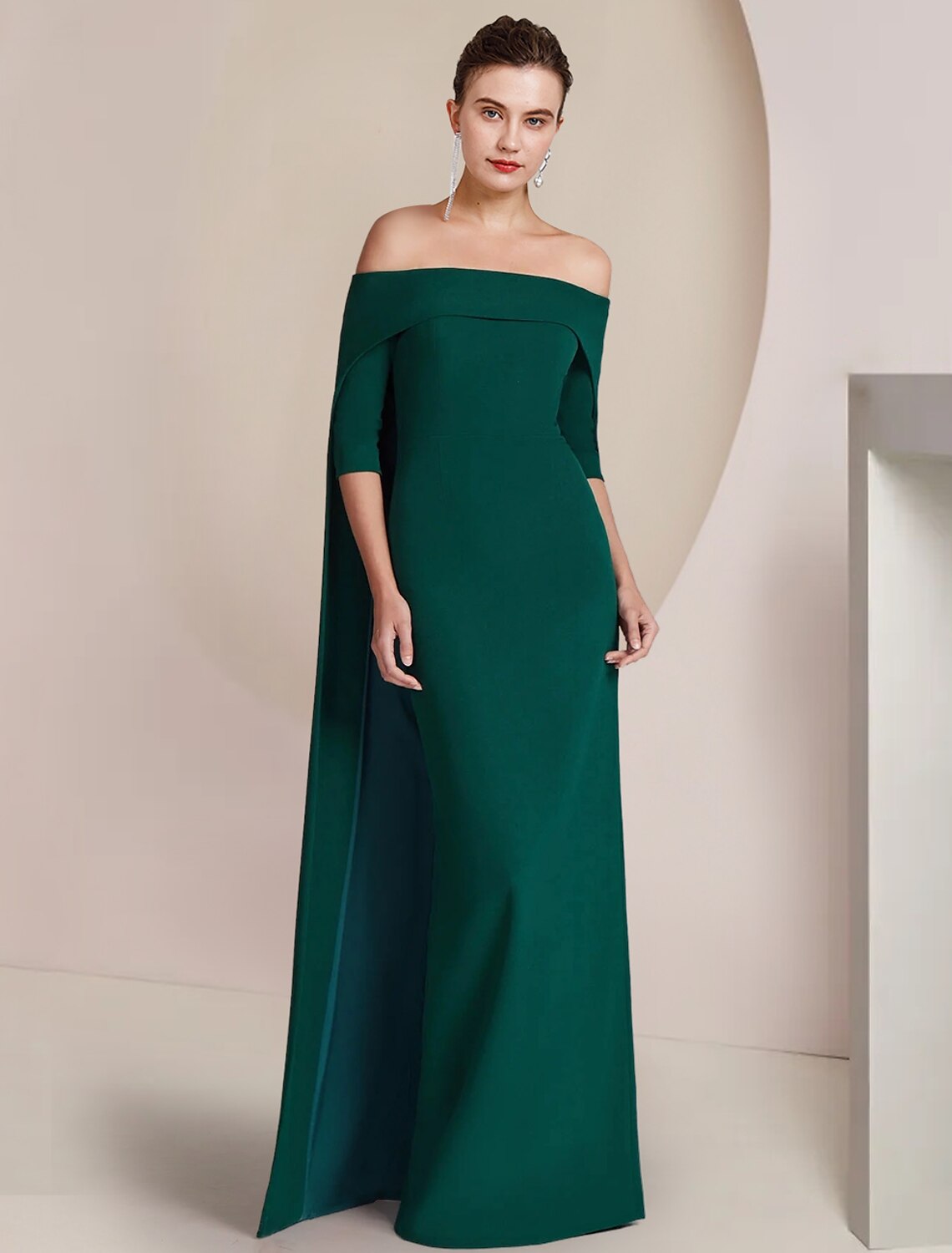Sheath / Column Mother of the Bride Dress Formal Wedding Guest Elegant Strapless Floor Length Fabric Half Sleeve with Solid Color