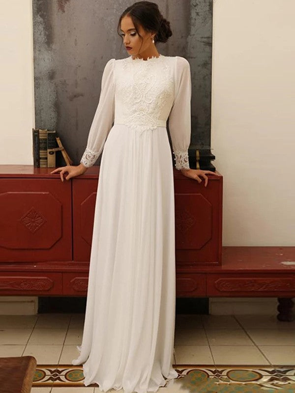 A-Line/Princess Jewel Long Sleeves Floor-Length Wedding Dresses