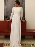 A-Line/Princess Jewel Long Sleeves Floor-Length Wedding Dresses