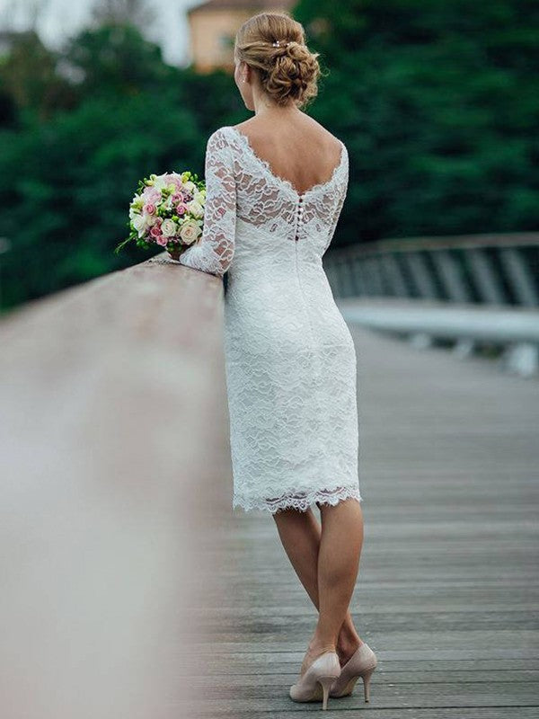 Sheath/Column Scoop Long Sleeves Knee-Length Wedding Dresses