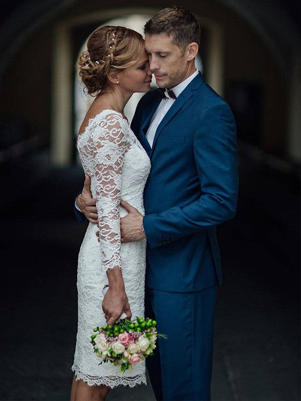 Sheath/Column Scoop Long Sleeves Knee-Length Wedding Dresses